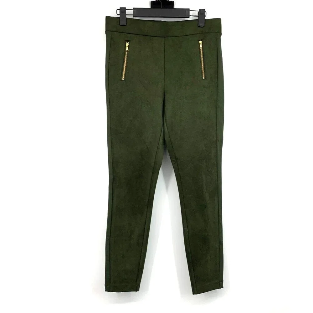 LOFT Leggings Green Faux Suede Zip Skinny Ankle Pull On - Picture 2 of 10